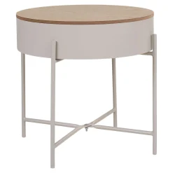 Bout de canapé métal beige plateau effet bois ODENSE
