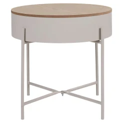 Bout de canapé métal beige plateau effet bois ODENSE