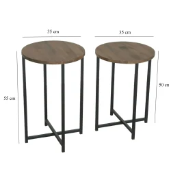 Bout de canapé rond - bois brun, métal (lot de 2) LINARES