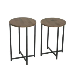 Bout de canapé rond - bois brun, métal (lot de 2) LINARES