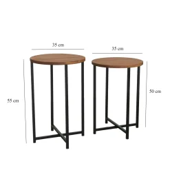 Bout de canapé rond - bois marron, métal (lot de 2) LINARES