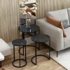 Bout de canapé rond effet marbre noir (lot de 3) JENA