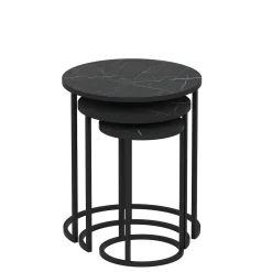 Bout de canapé rond effet marbre noir (lot de 3) JENA