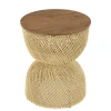 Bout de canapé rond en rotin beige plateau bois 41 cm SWING