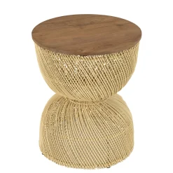 Bout de canapé rond en rotin beige plateau bois 41 cm SWING