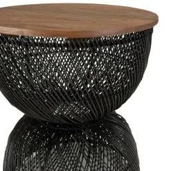 Bout de canapé rond en rotin noir plateau bois 41 cm SWING
