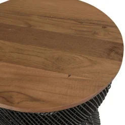 Bout de canapé rond en rotin noir plateau bois 41 cm SWING