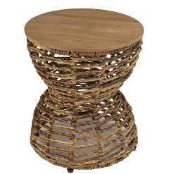 Bout de canapé rond forme sablier bois et cannage tressé SWING