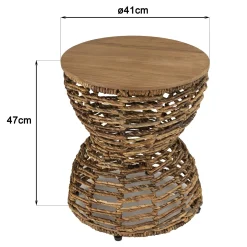 Bout de canapé rond forme sablier bois et cannage tressé SWING