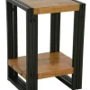 Bout de canapé / Table d'appoint hévéa recyclé naturel et métal noirci 2 plateaux 35X30X50cm DOCKER