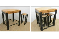 Bout de canapé / Table d'appoint hévéa recyclé naturel et métal noirci 2 plateaux 35X30X50cm DOCKER