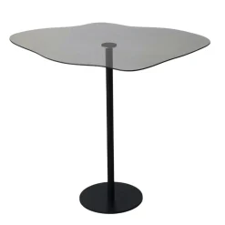 Bout de canapé verre fumé forme organique pied métal TULUM