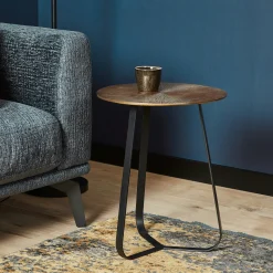 Bout de canapé vintage doré sur trépied Ø40 cm KANO