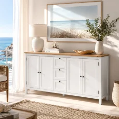 Buffet bas blanc 4 portes 3 tiroirs VENZA
