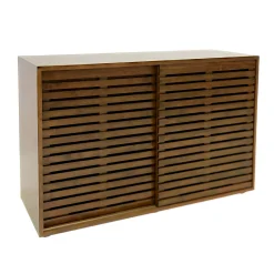 Buffet bas Hévéa 2 portes coulissantes Persiennes, 2 tiroirs intérieurs 120x45x80cm NEW ORLEANS