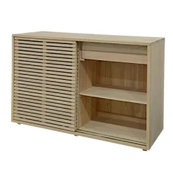 Buffet bas Hévéa 2 portes coulissantes Persiennes, 2 tiroirs intérieurs 120x45x80cm NEW ORLEANS