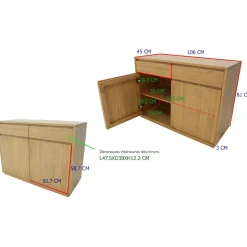 Buffet bas Hévéa 2 portes, 2 tiroirs 106x45x81cm BALTIC