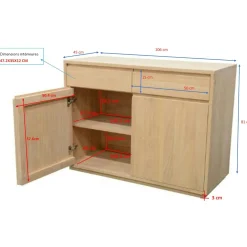 Buffet bas Hévéa 2 portes, 2 tiroirs 106x45x81cm BALTIC