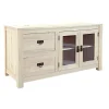 Buffet bas Hévéa 2 portes vitrées, 2 tiroirs 120x50x65cm TESSA