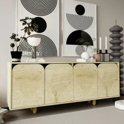 Buffet bas moderne effet bois 4 portes courbes VAREN