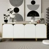 Buffet bas moderne effet bois 4 portes blanches VAREN