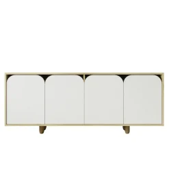 Buffet bas moderne effet bois 4 portes blanches VAREN