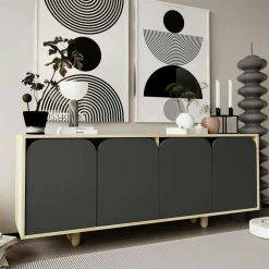 Buffet bas moderne effet bois 4 portes anthracites VAREN