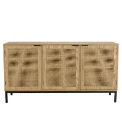 Buffet bas 3 portes cannage naturel pieds métal PALMA