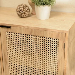 Buffet bas 3 portes cannage naturel pieds métal PALMA