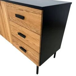 Buffet bas 3 portes en bois bicolore, façade ondulée TARAN