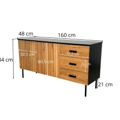 Buffet bas 2 portes en bois bicolore, façade ondulée TARAN