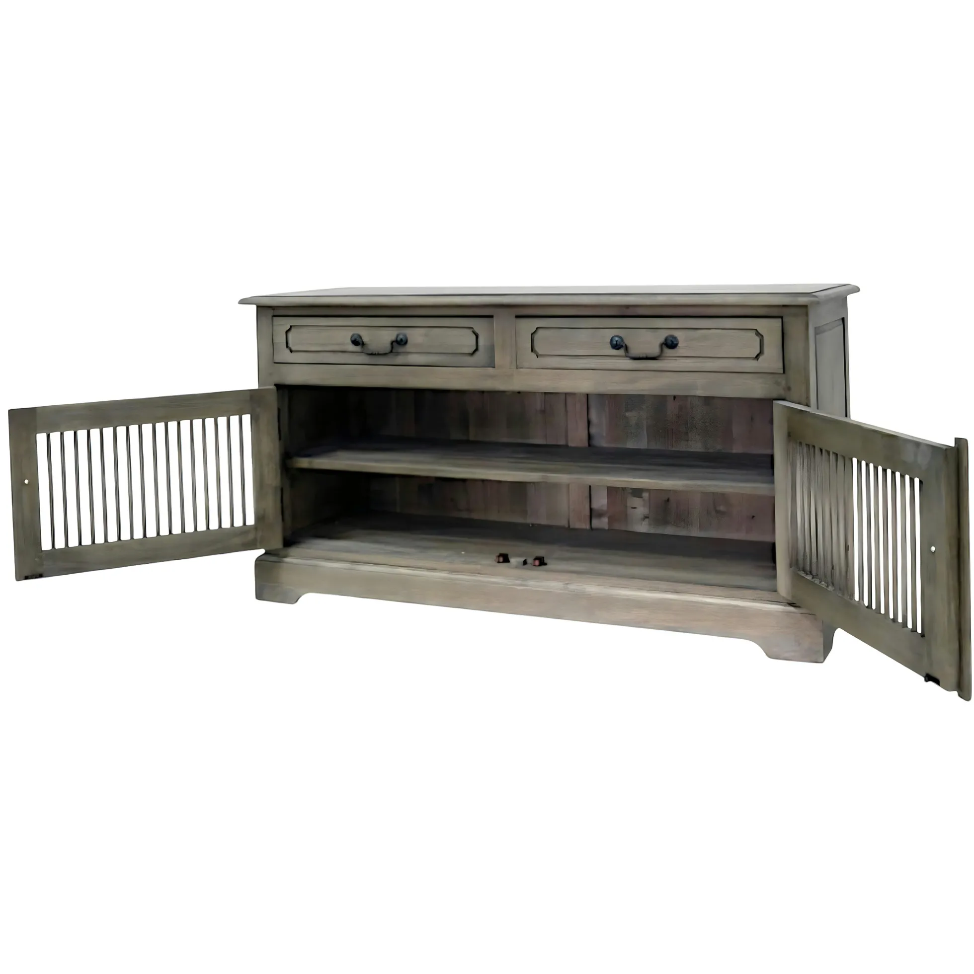 Buffet bas 2 portes 2 tiroirs hévéa 120x40x65cm MAORI
