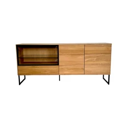 Buffet bas vitrine bois de chêne huilé 180 cm HAVEN