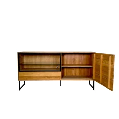 Buffet bas vitrine bois de chêne huilé HAVEN