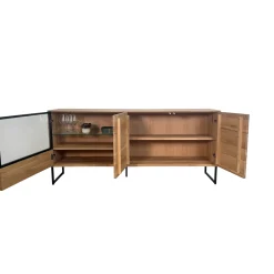 Buffet bas vitrine bois de chêne blanc 180 cm HAVEN