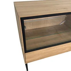 Buffet bas vitrine bois de chêne blanc 180 cm HAVEN