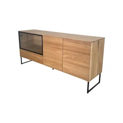 Buffet bas vitrine bois de chêne blanc 180 cm HAVEN