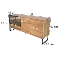 Buffet bas vitrine bois de chêne blanc 180 cm HAVEN