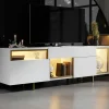 Buffet blanc et doré 2 portes 3 niches LED AURA