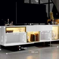 Buffet blanc et doré 2 portes 3 niches LED AURA