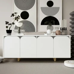 Buffet blanc moderne 4 portes courbes 180 cm VAREN