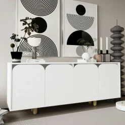 Buffet blanc moderne 4 portes courbes 180 cm VAREN