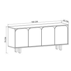 Buffet blanc moderne 4 portes courbes 180 cm VAREN