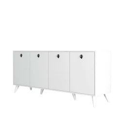 Buffet blanc moderne 4 portes, poignées à anneaux UMEA