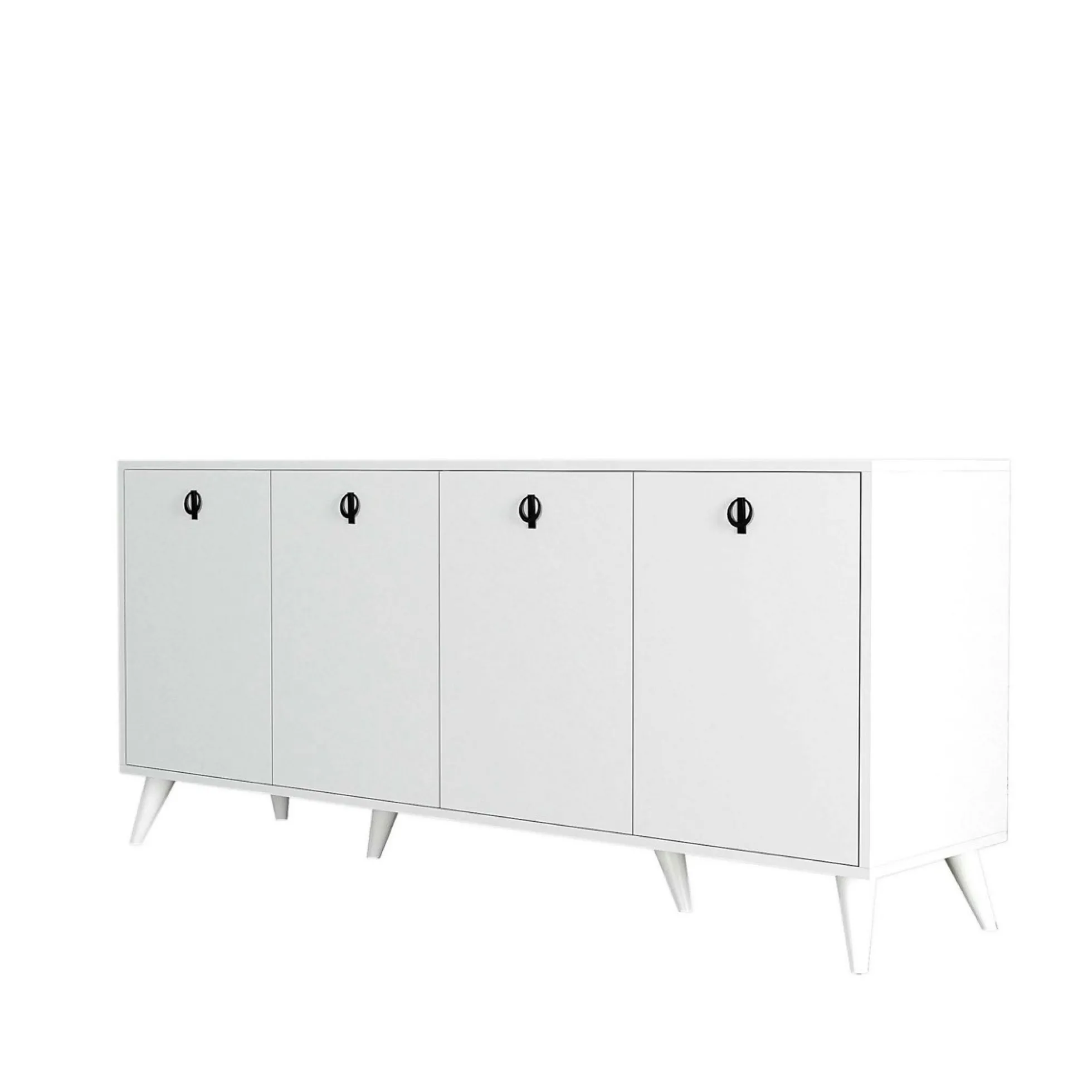 Buffet blanc moderne 4 portes, poignées à anneaux UMEA