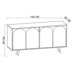 Buffet blanc 4 portes courbes et plateau effet bois VAREN