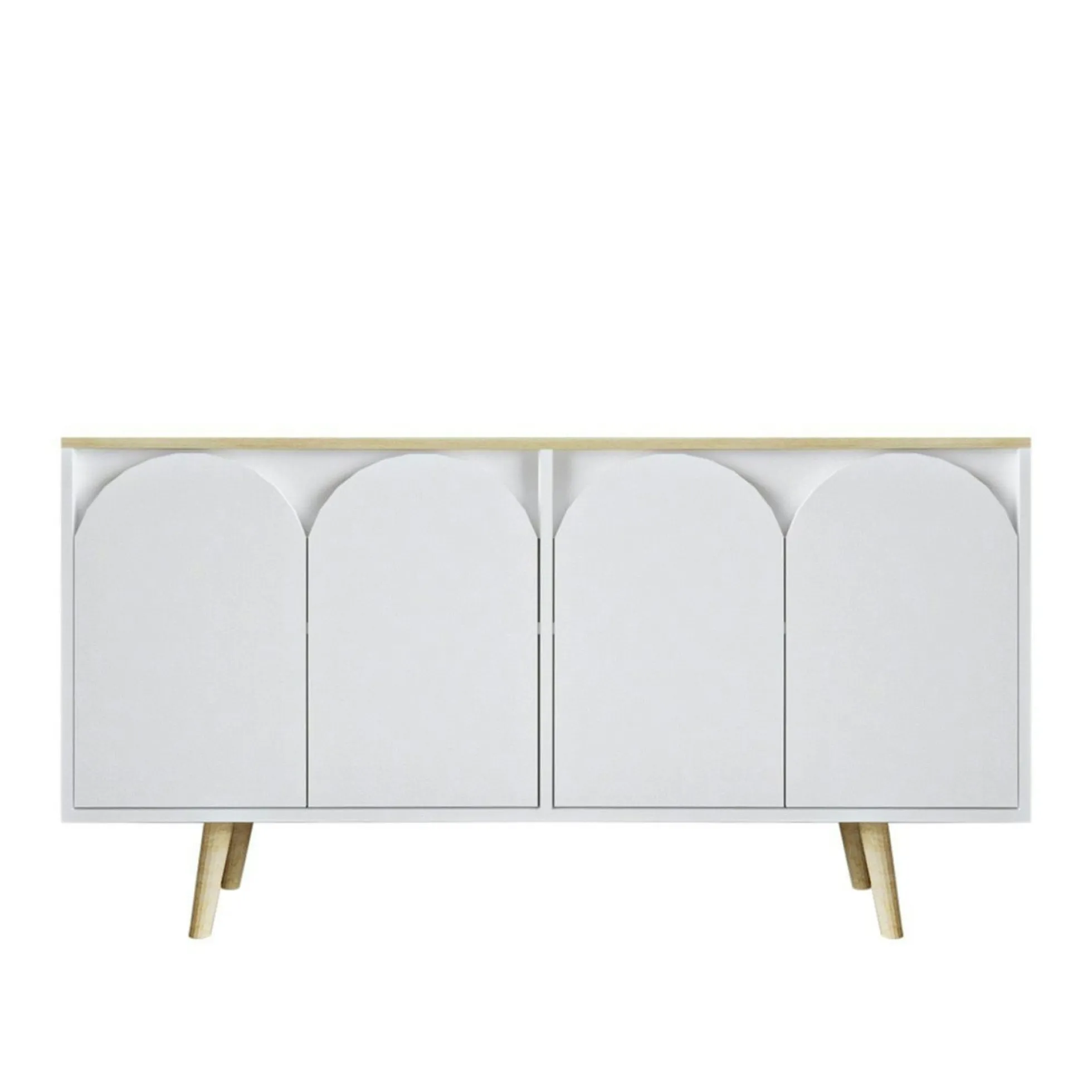 Buffet blanc 4 portes courbes et plateau effet bois VAREN