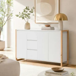 Buffet blanc 3 portes 3 tiroirs 160 cm ALVA