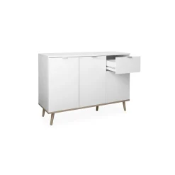 Buffet blanc 3 portes 1 tiroir style scandinave ALVA