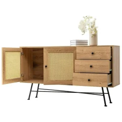 Buffet bohème effet bois, 2 portes en cannage VAREN